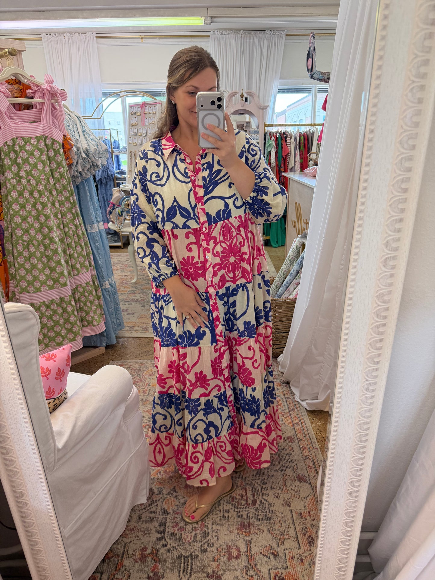 Bold Colorful Button Down Maxi Dress