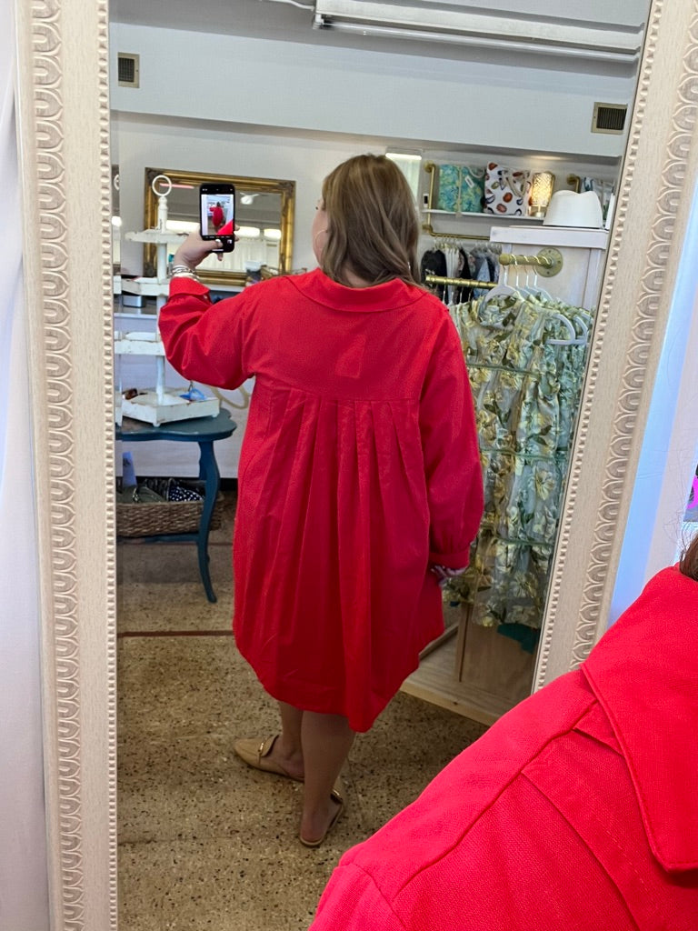 Pleated Mini Shirt Dress