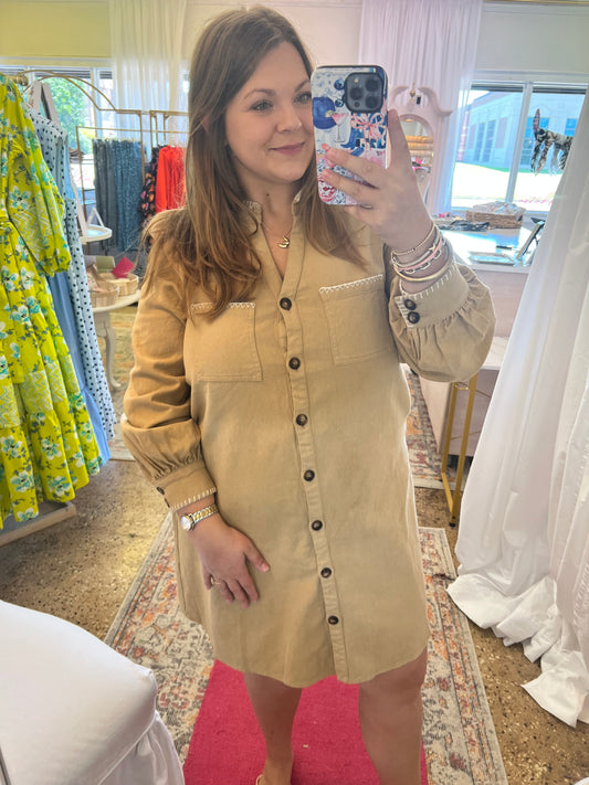 Stitch Button Down Twill Dress