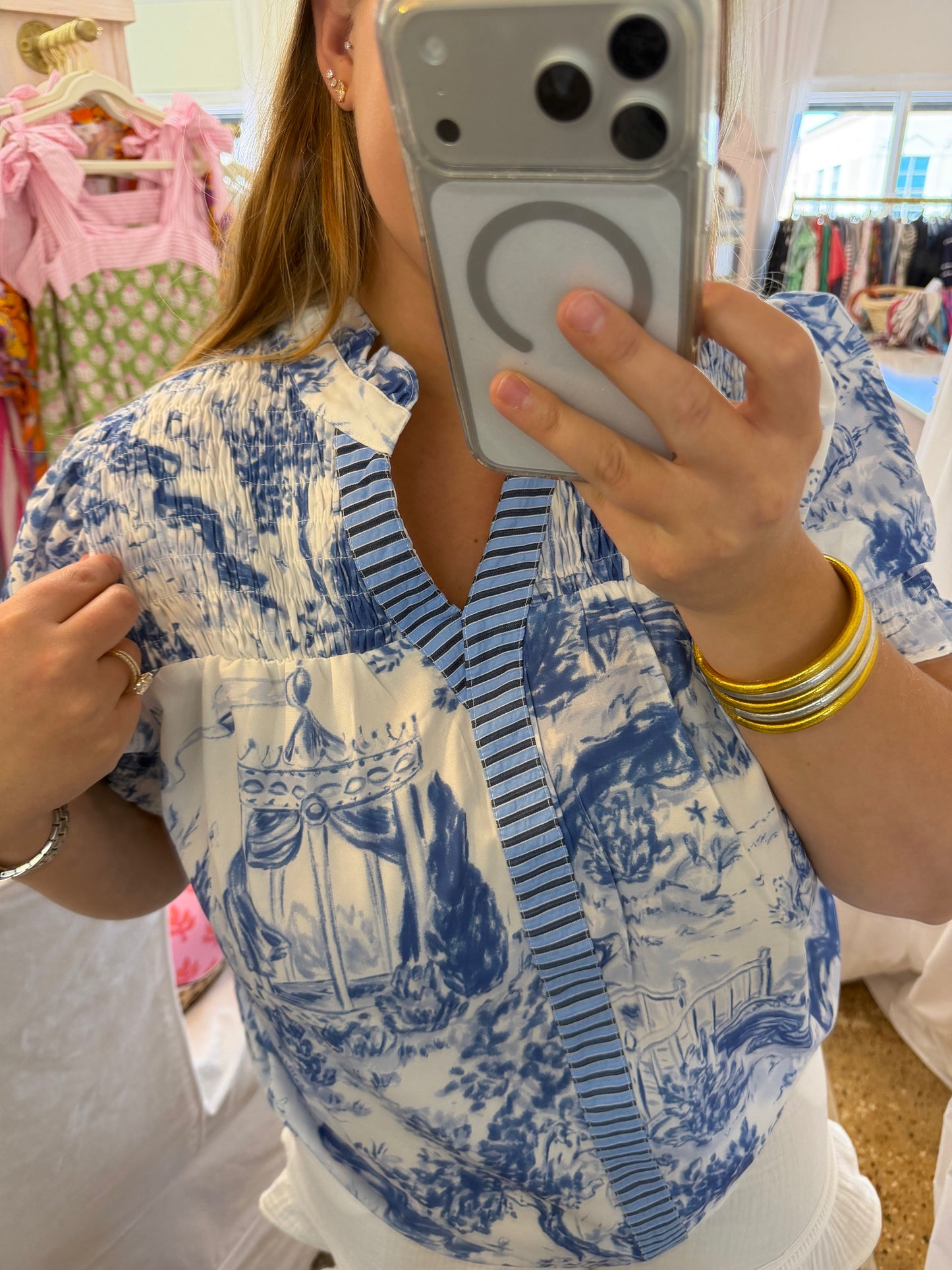 Animal Toile Ruched Blouse