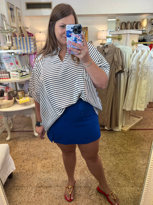 Stripe Ruffle Neck Blouse