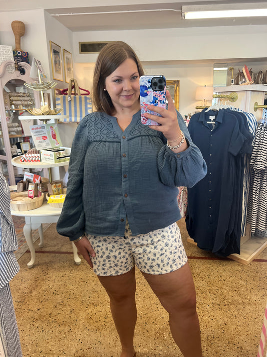 Embroidered Yoke Gauze Blouse