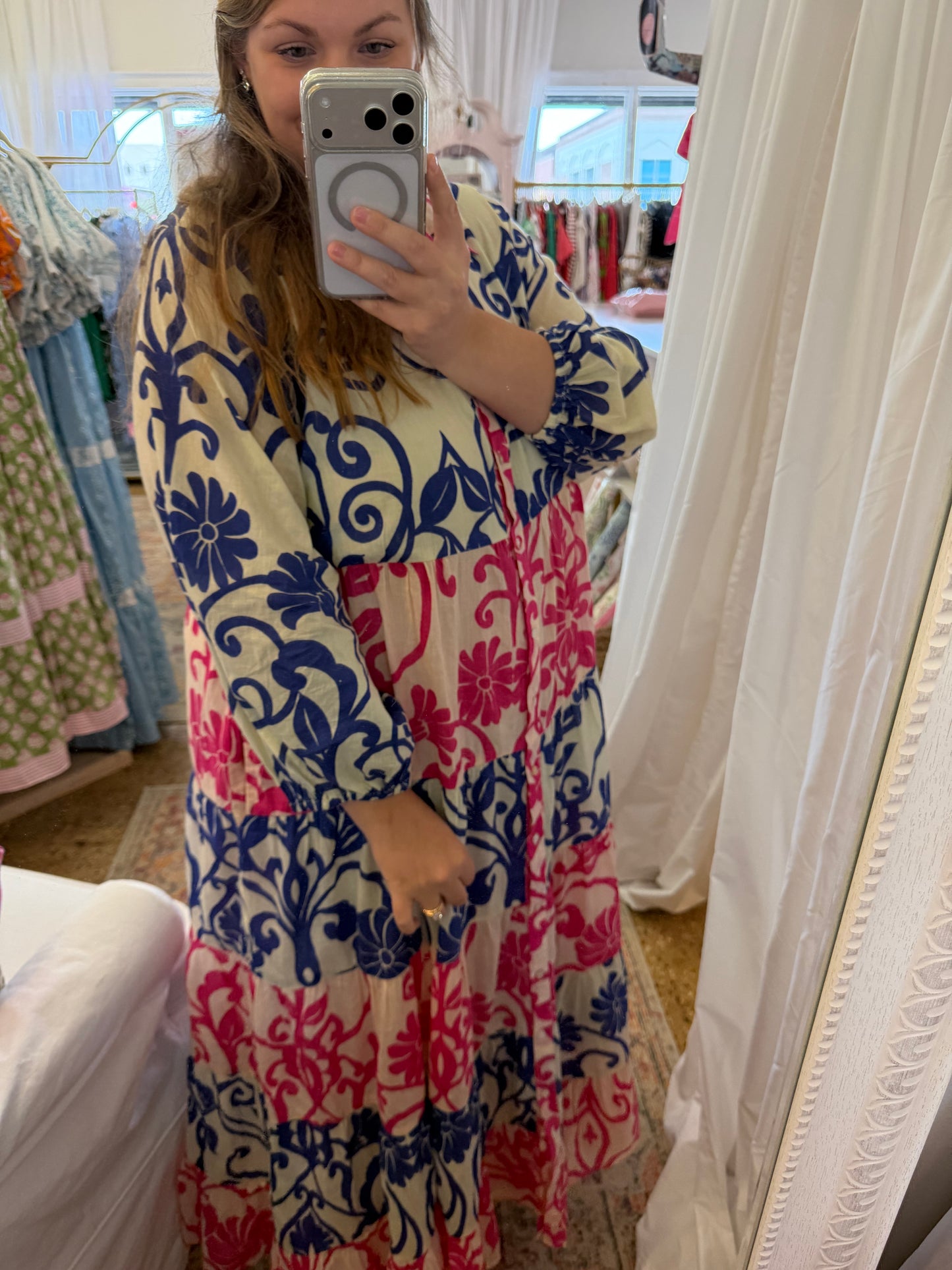 Bold Colorful Button Down Maxi Dress