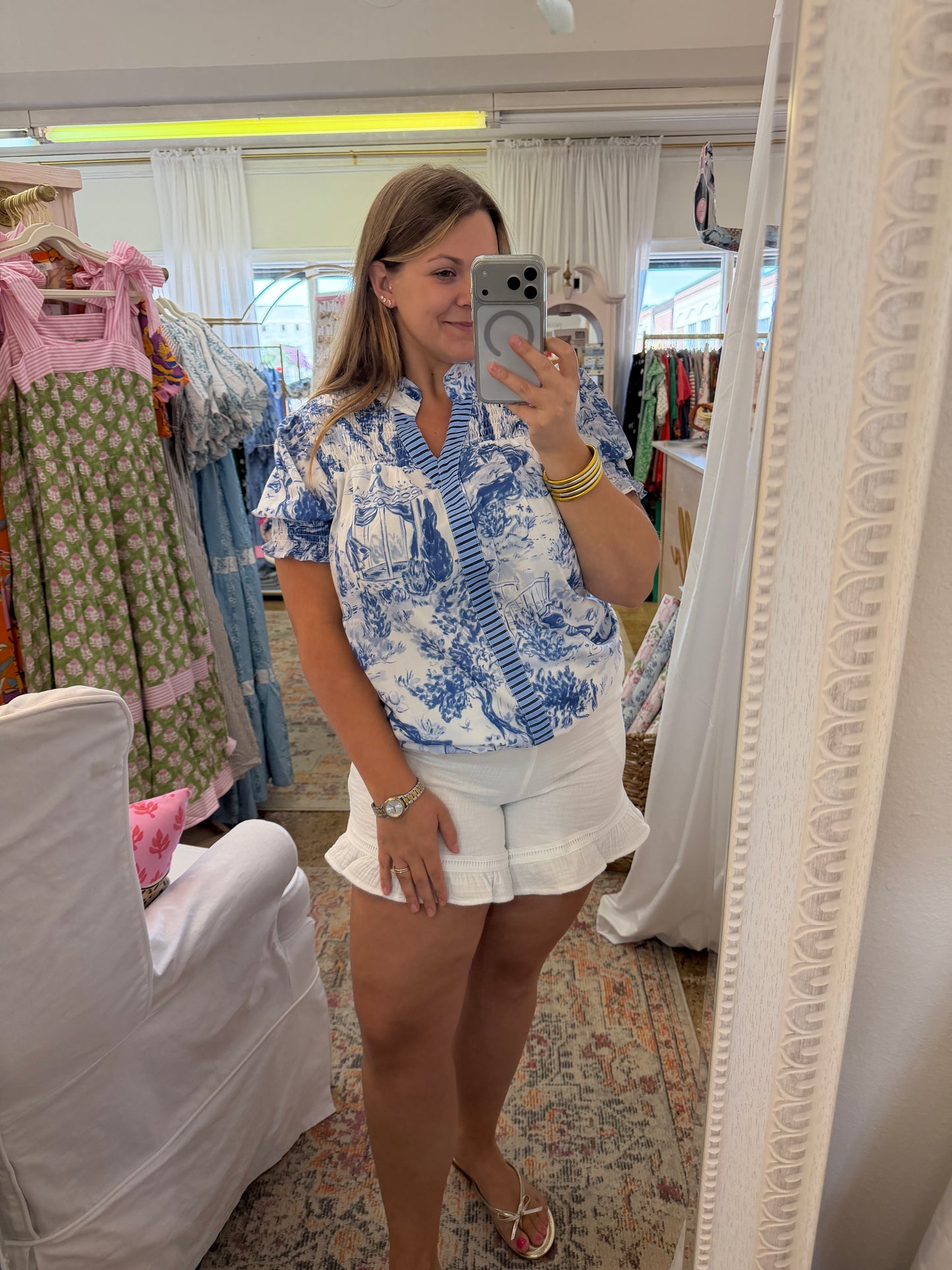 Animal Toile Ruched Blouse