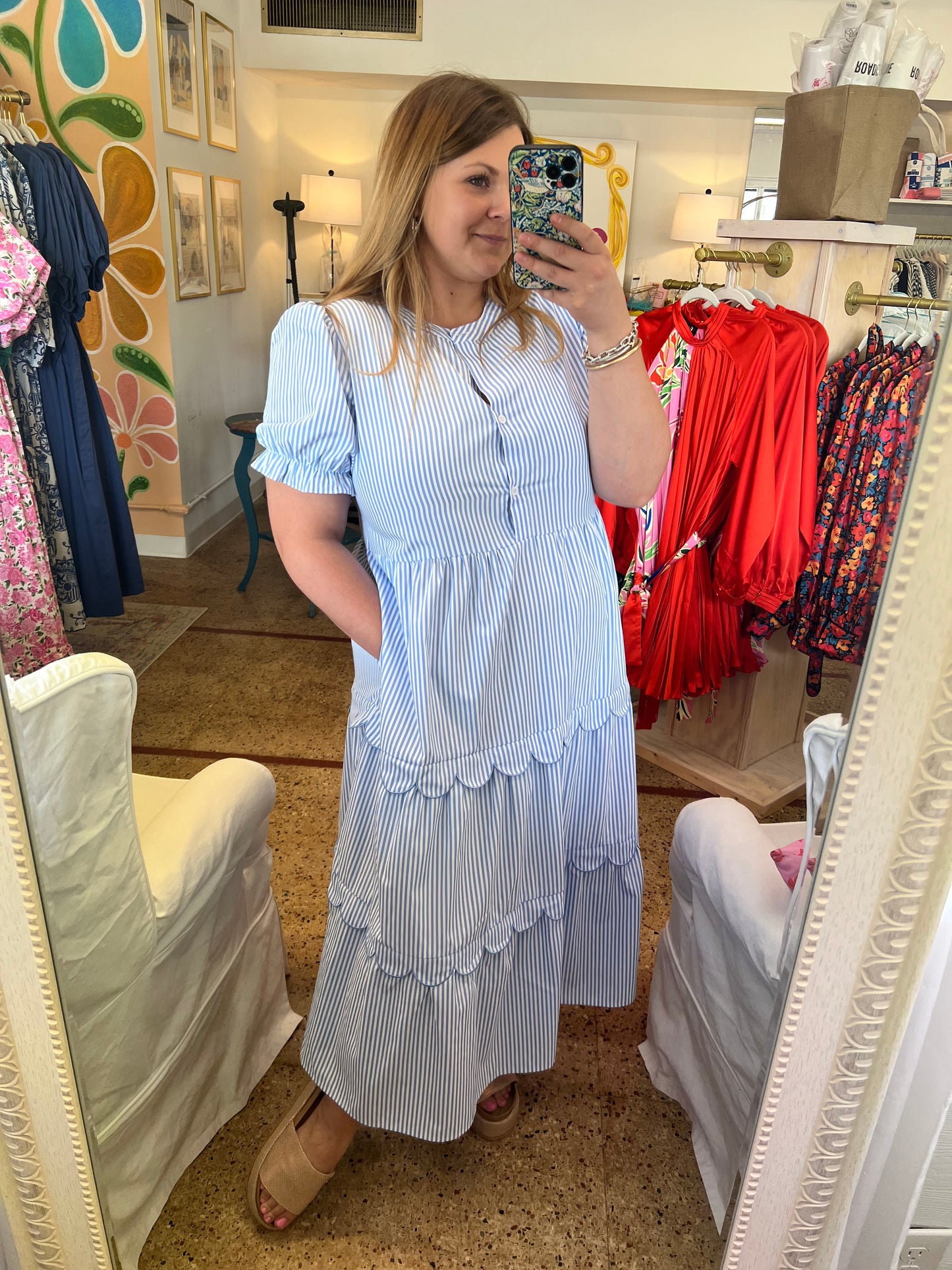 Stripe Scalloped Maxi Dress
