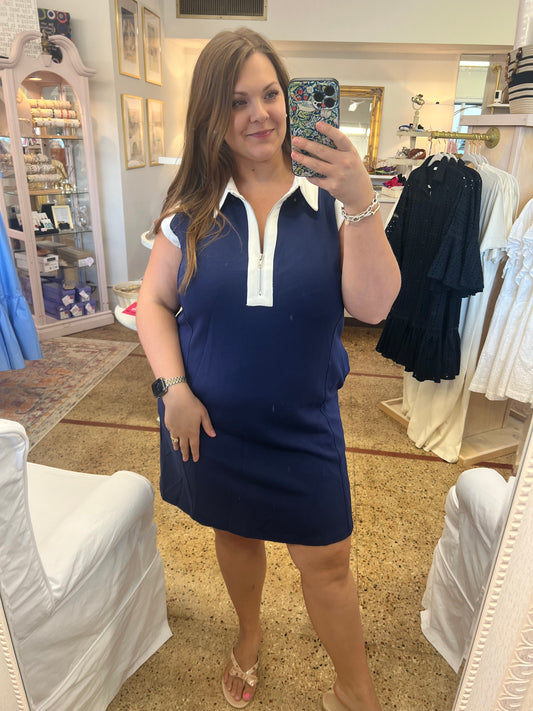 Plus Jersey Zipper Navy Dress