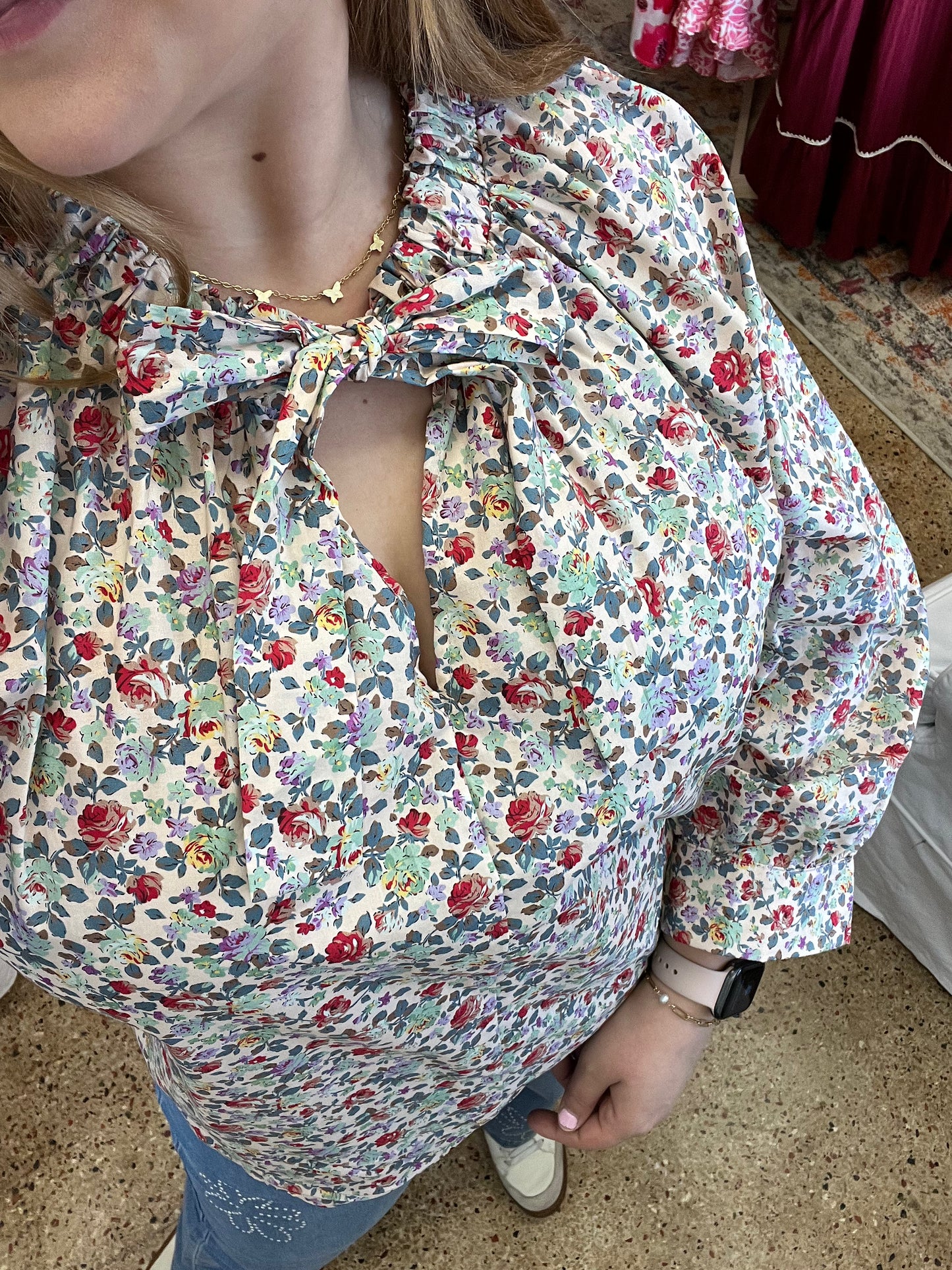 Cream Floral 3/4 Top
