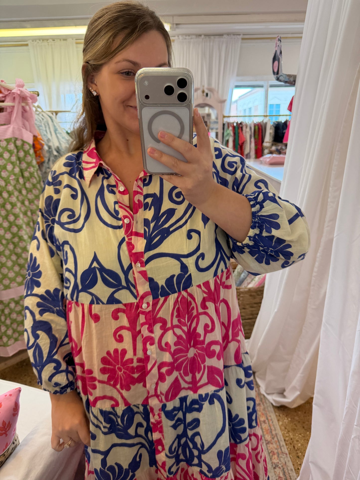 Bold Colorful Button Down Maxi Dress
