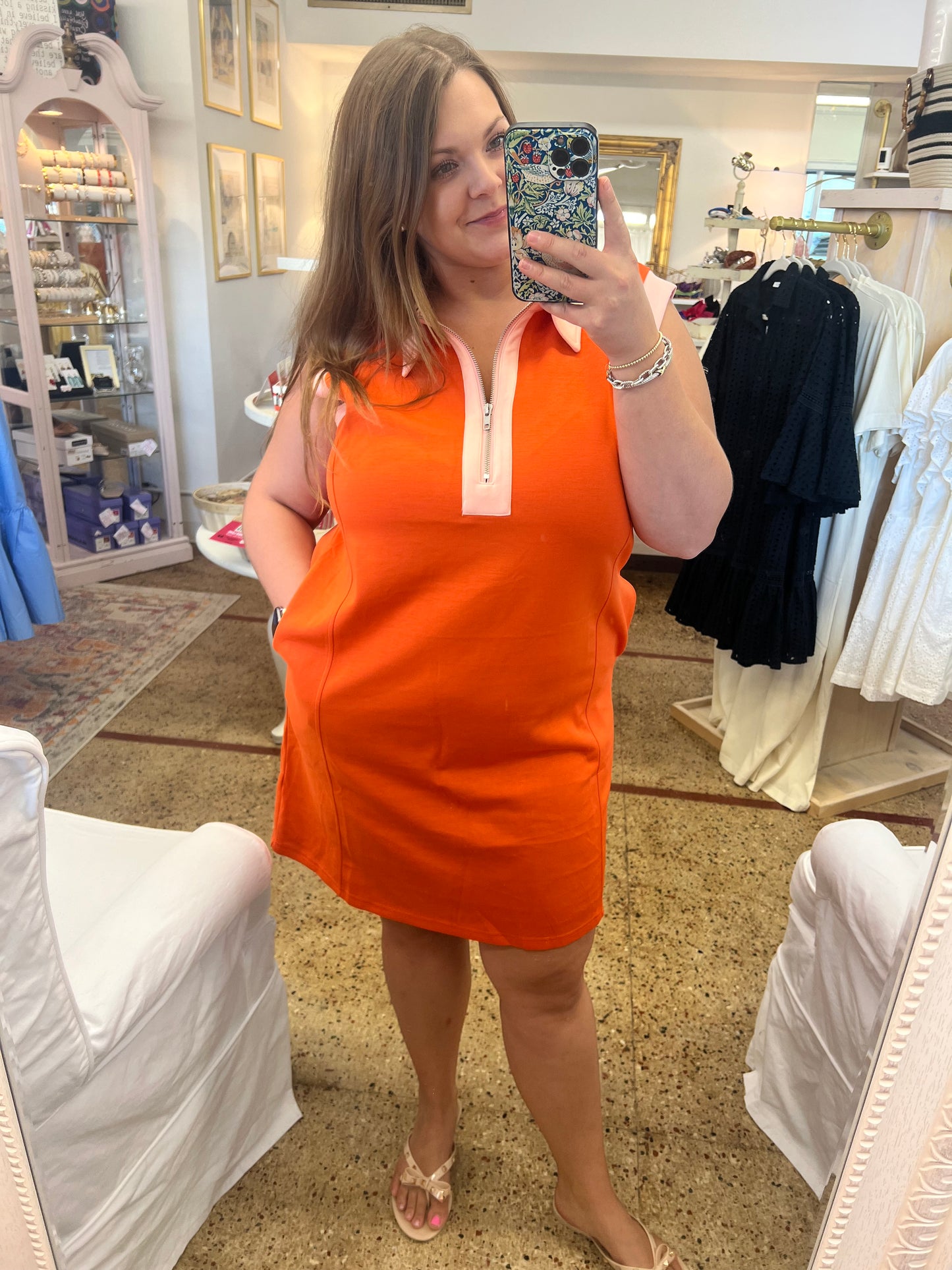 Plus Jersey Zipper Orange Dress