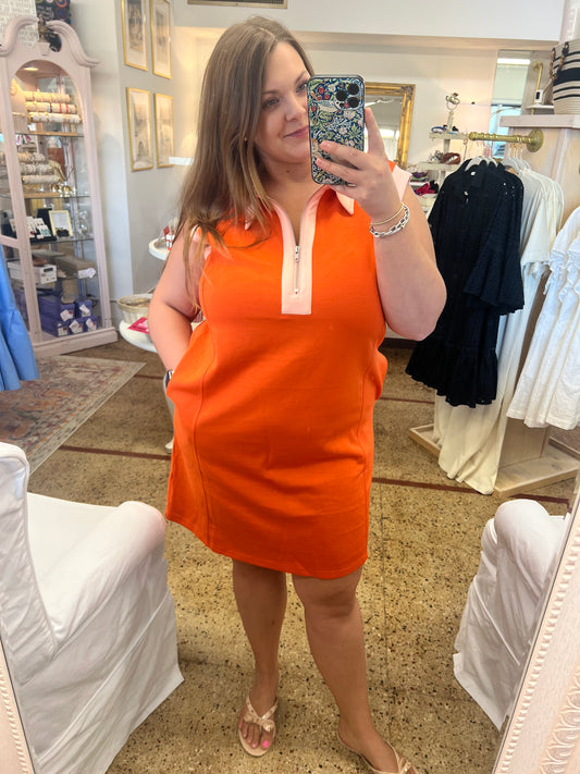 Plus Jersey Zipper Orange Dress