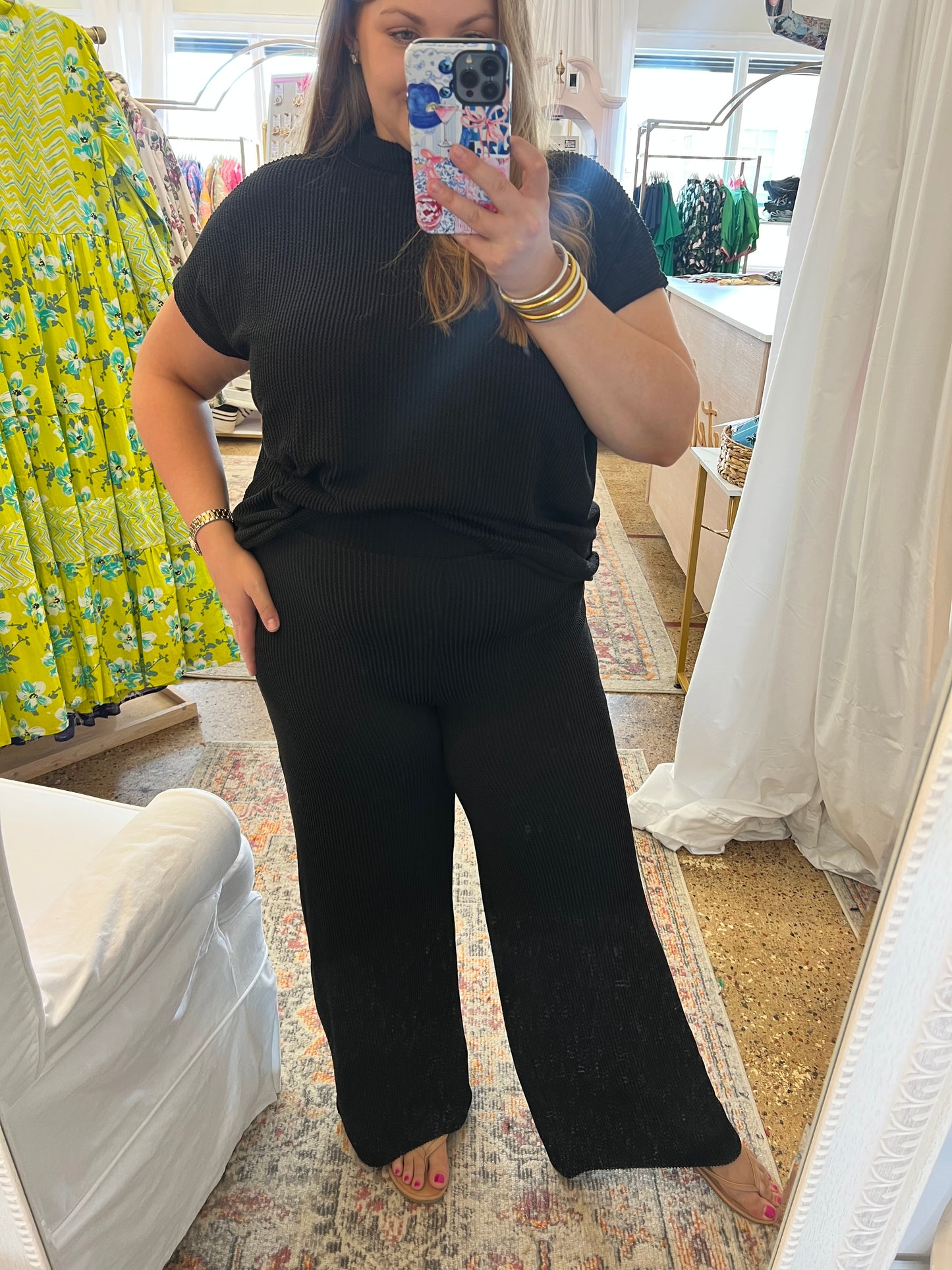 Mock Neck Ribbed Pant Set