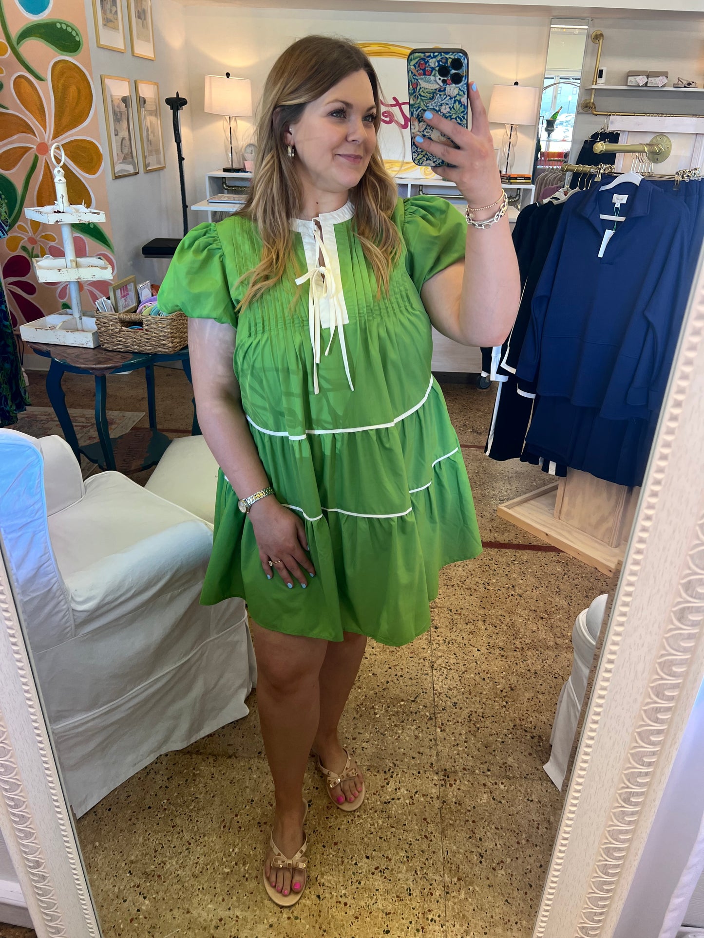 Olive Green Puff Sleeve Mini