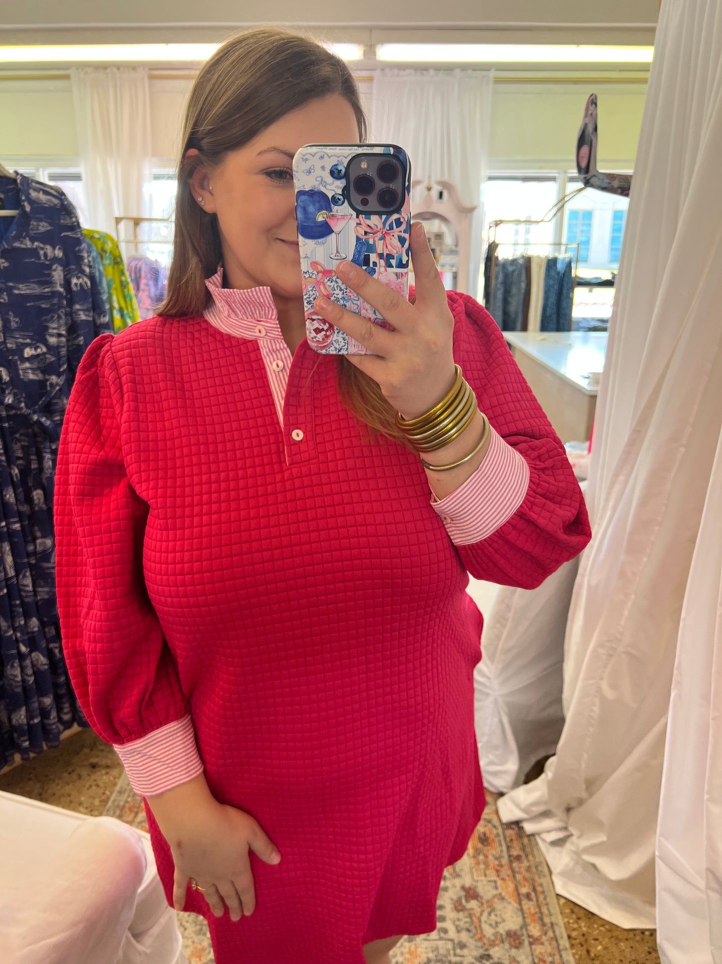 Contrast Quilted Shift Dress