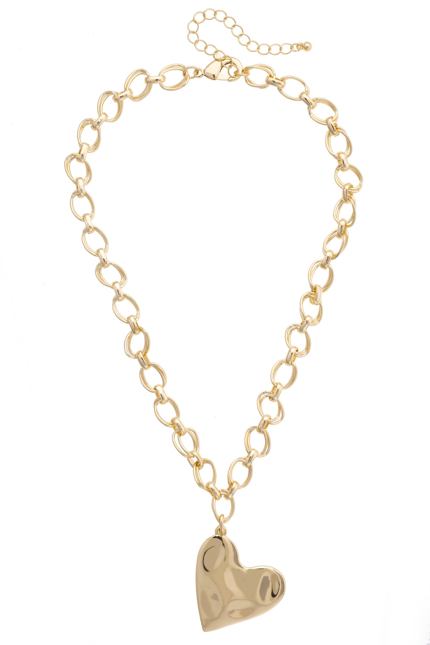 Elise Hammered Heart Cable Chain Necklace in Shiny Gold