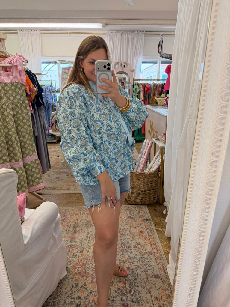 Paisley Print Puff Sleeve Blouse