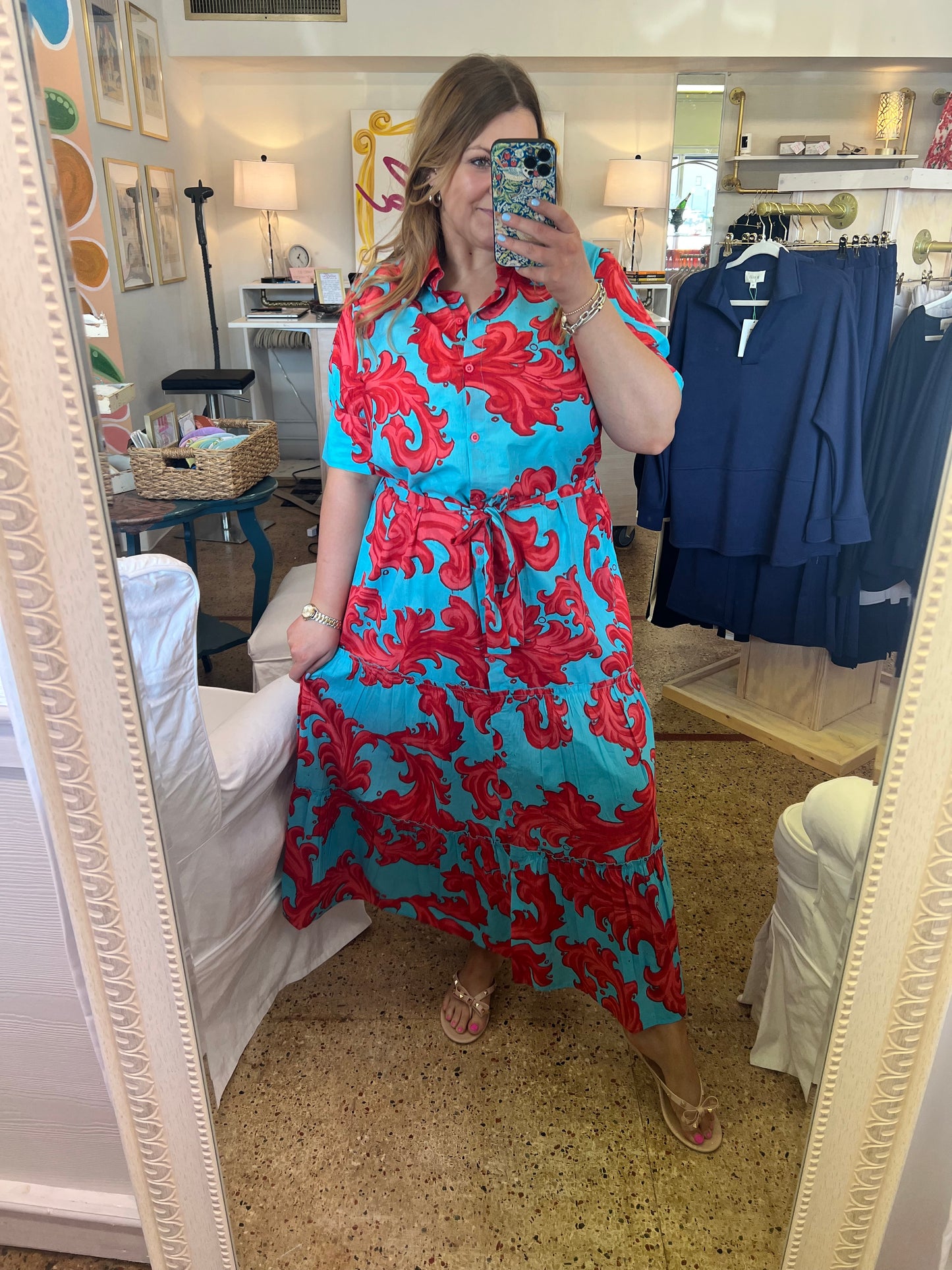 Baroque Swirl Blue Red Maxi
