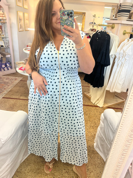 Polka Dot Zipper Midi Dress