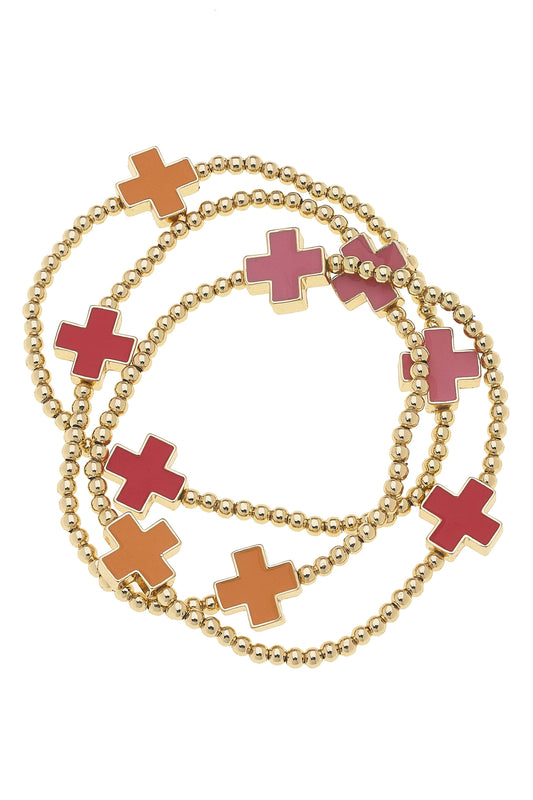 Enamel Cross Stretch Bracelet Pink