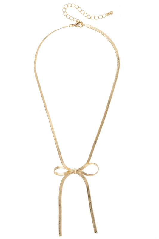 Andy Looped Bow Necklace in Shiny Gold