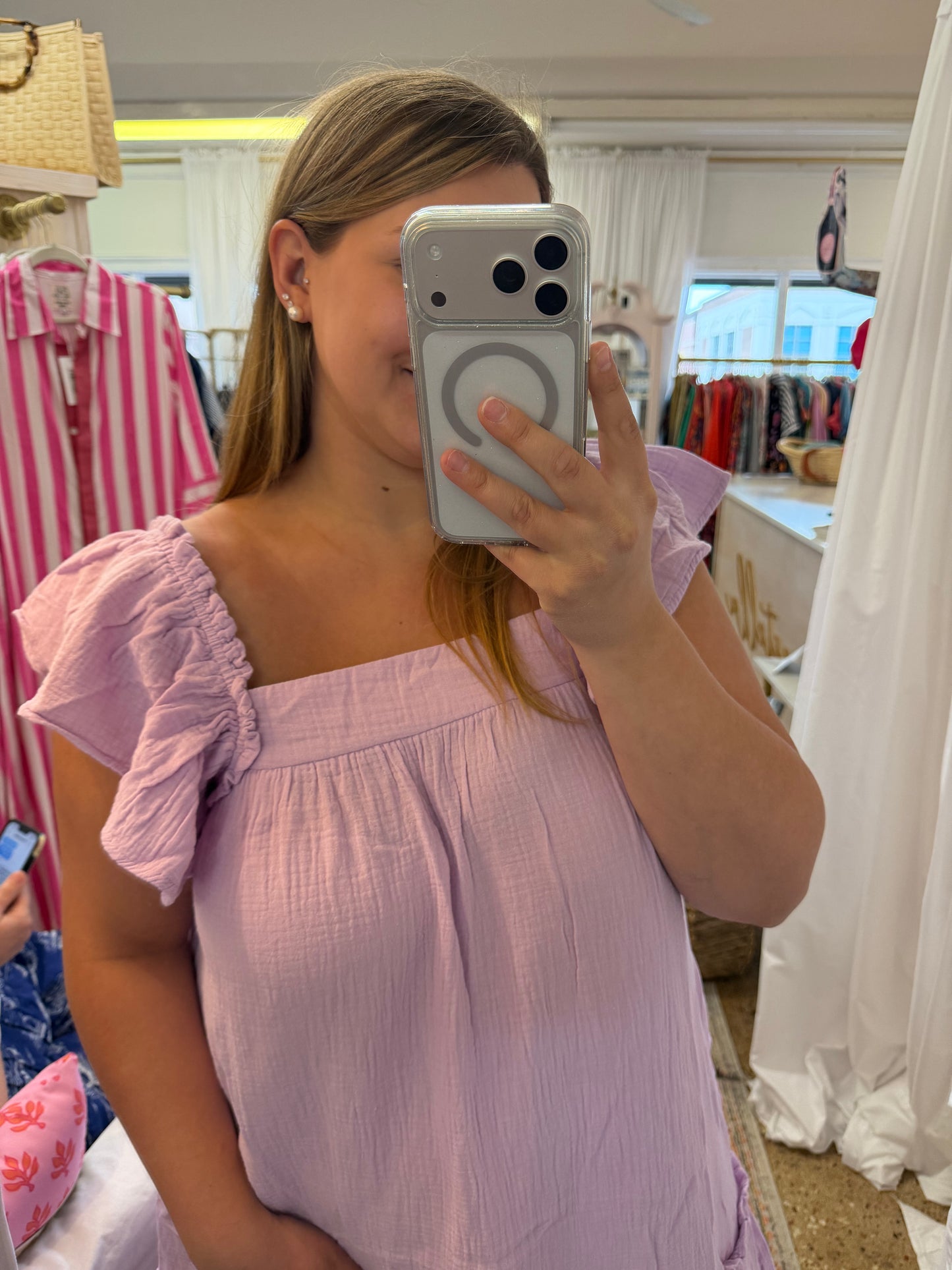 Flutter Sleeve Lilac Gauze Dress