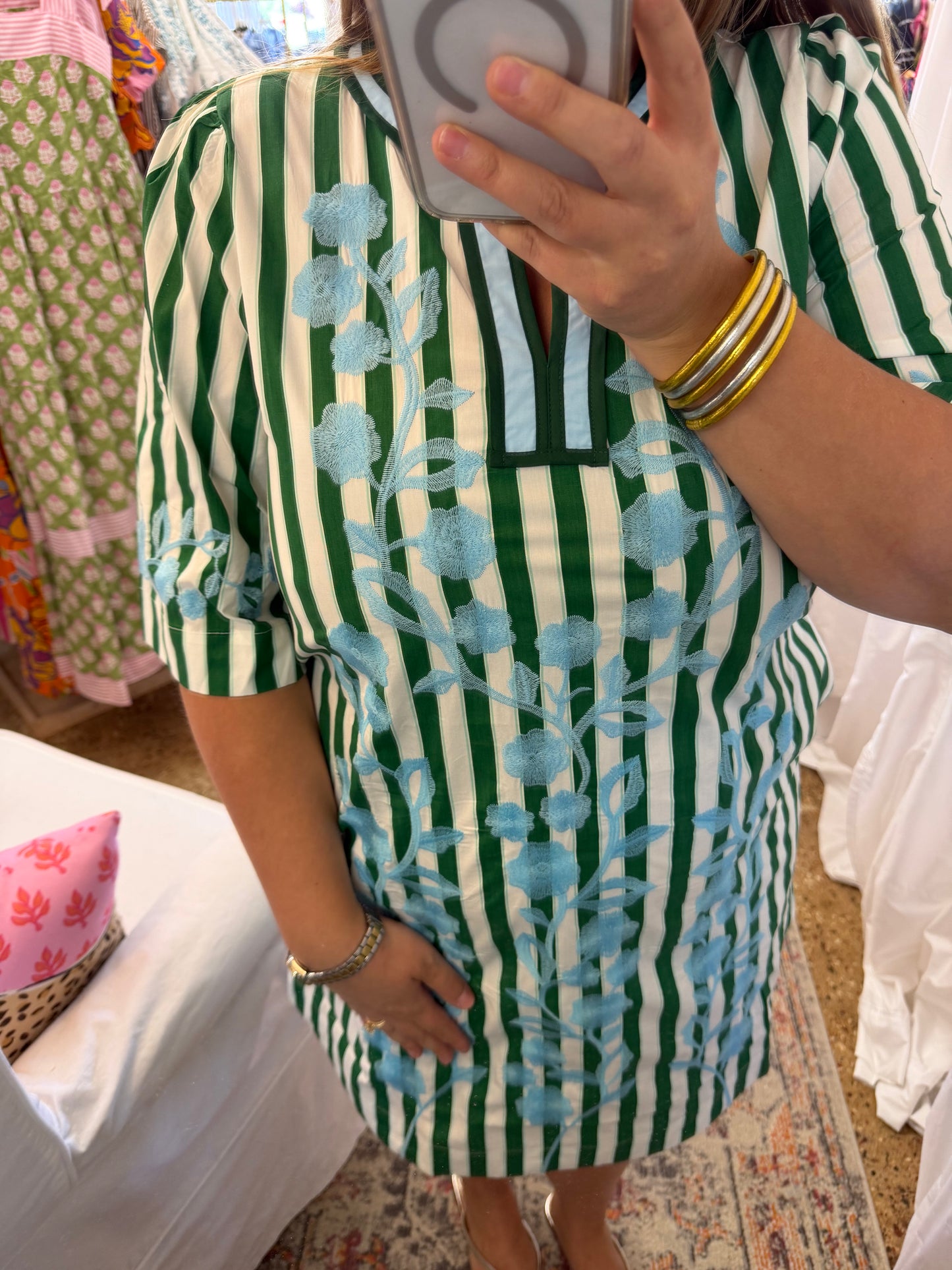 Green Stripe Mini Dress