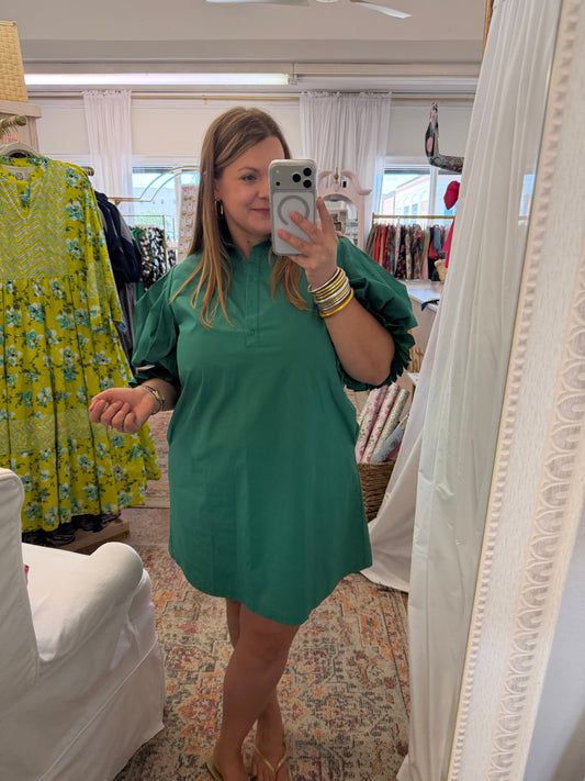 Club Green Pleated Sleeve Mini Dress