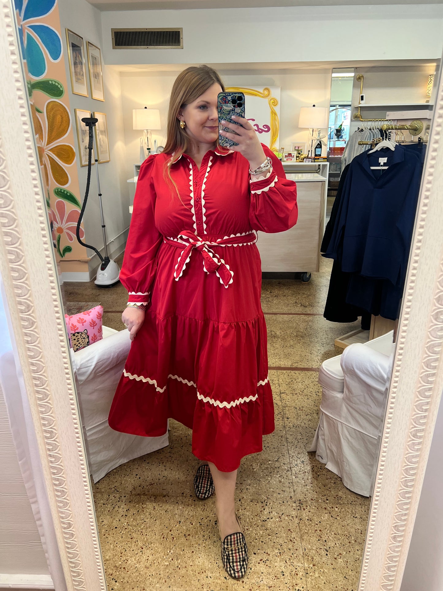 Red Belted Midi Dress