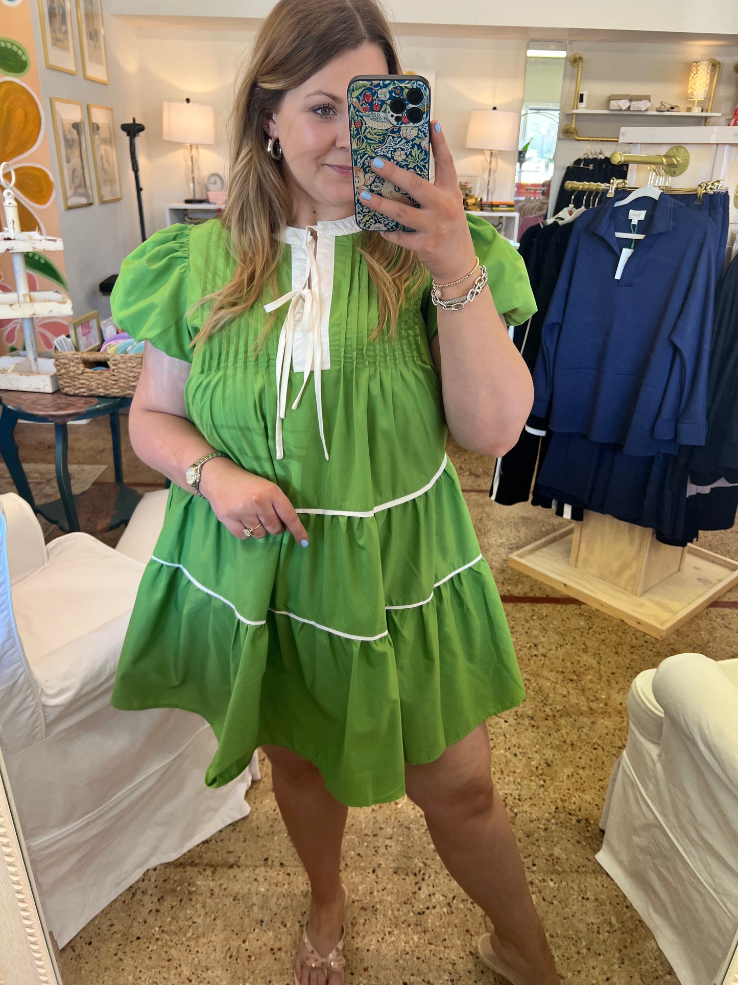 Olive Green Puff Sleeve Mini