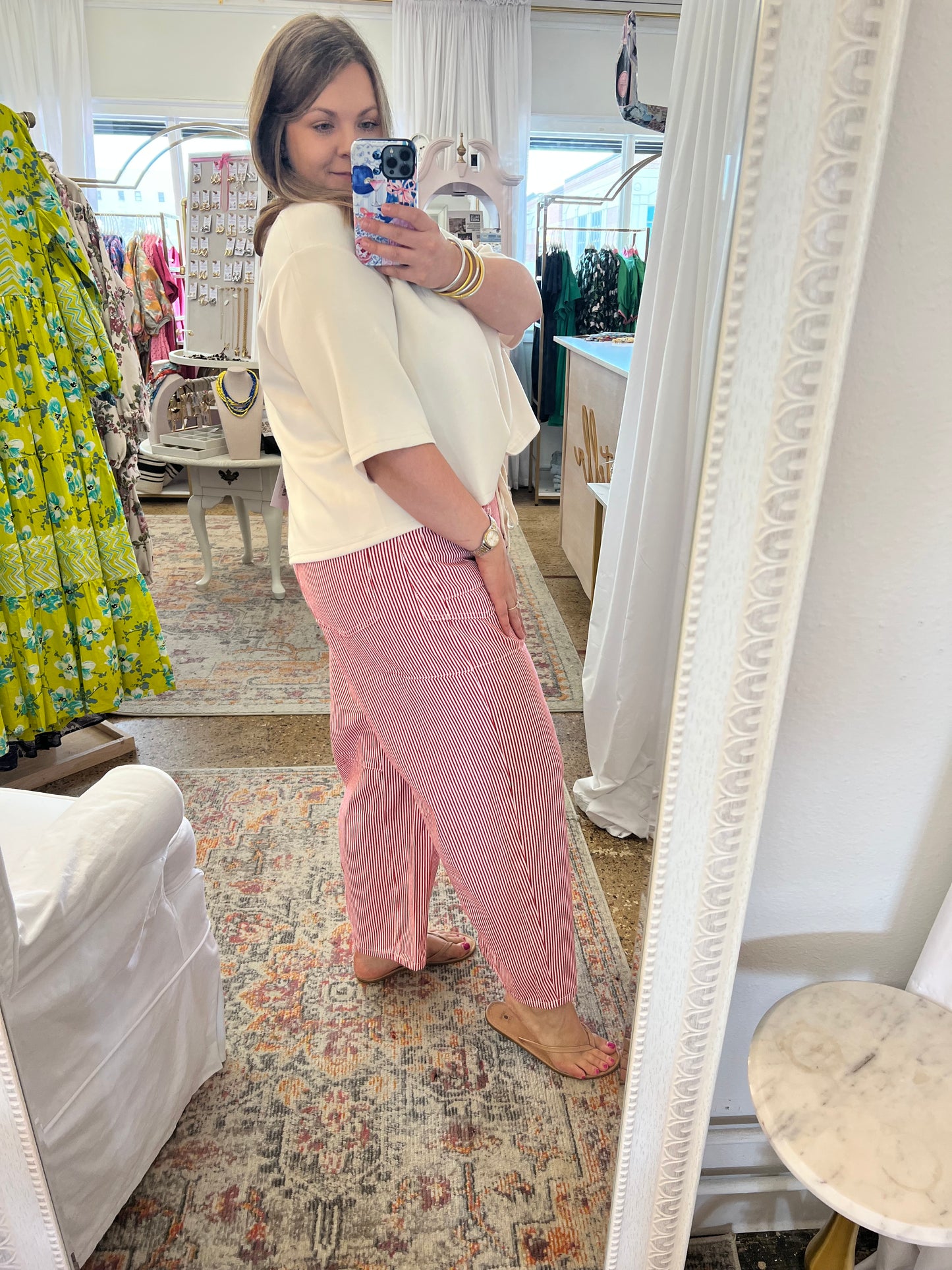 Red Stripe Barrel Pants