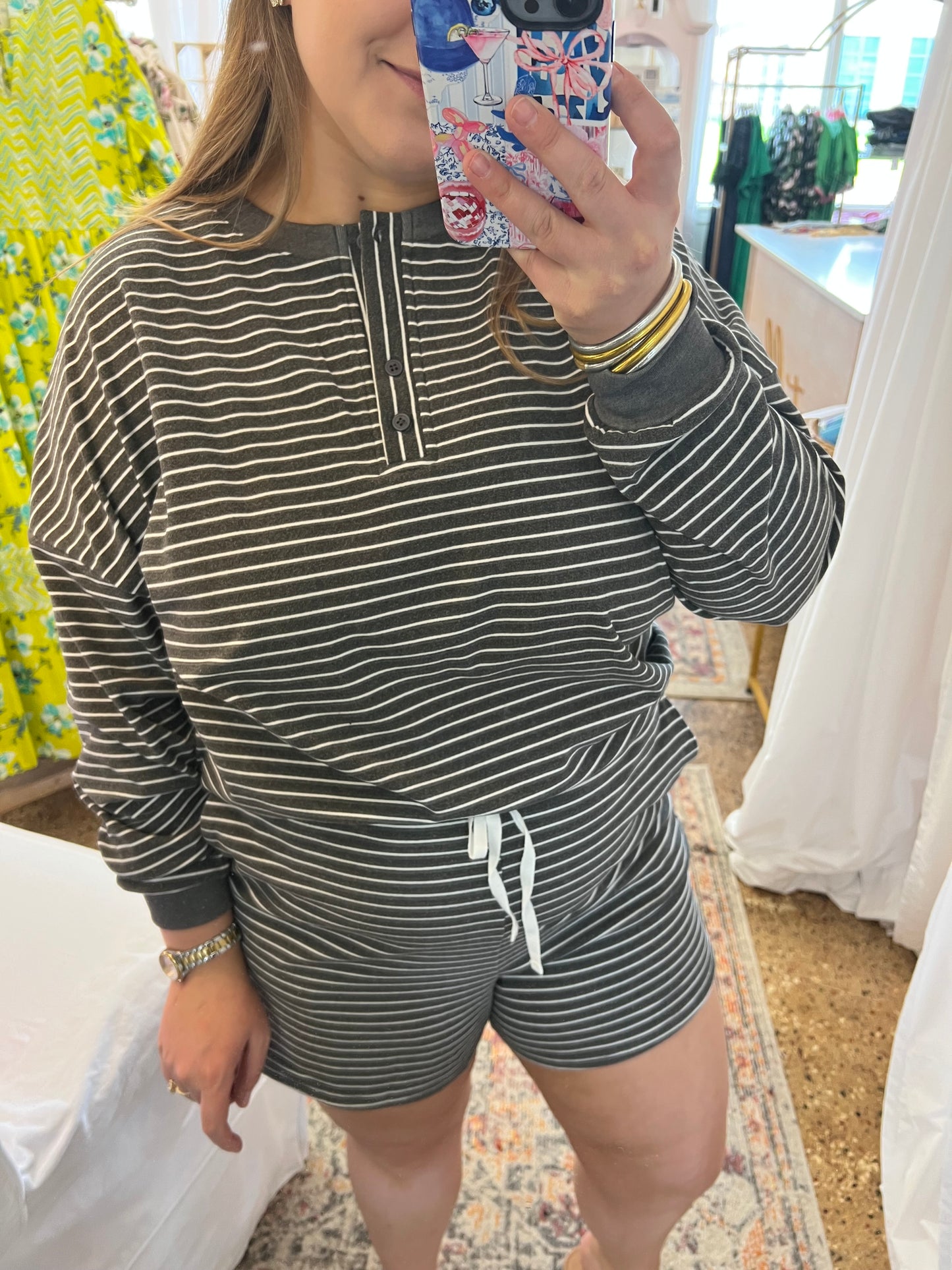 Charcoal Pin Stripe Short Set