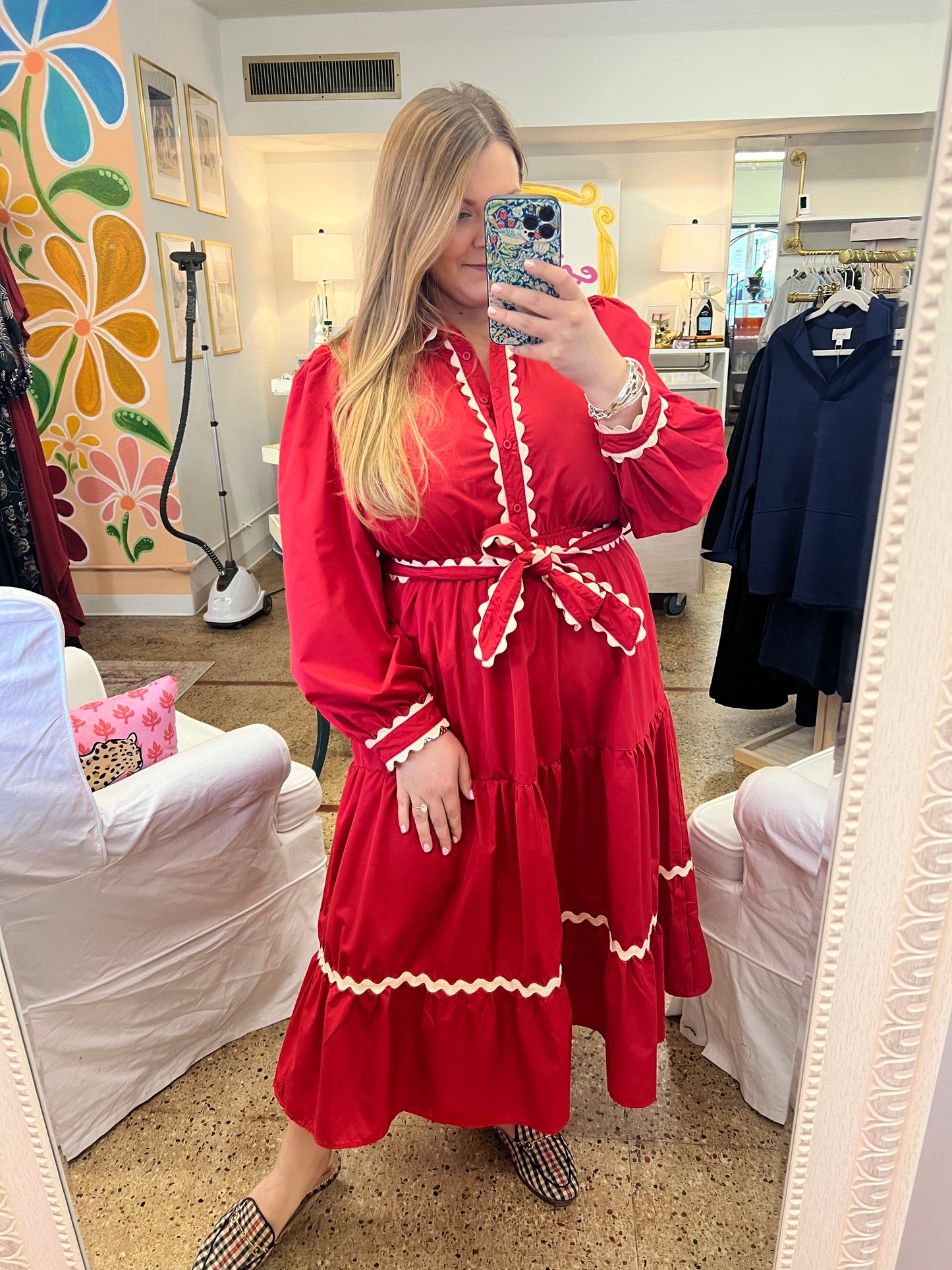 Red Belted Midi Dress