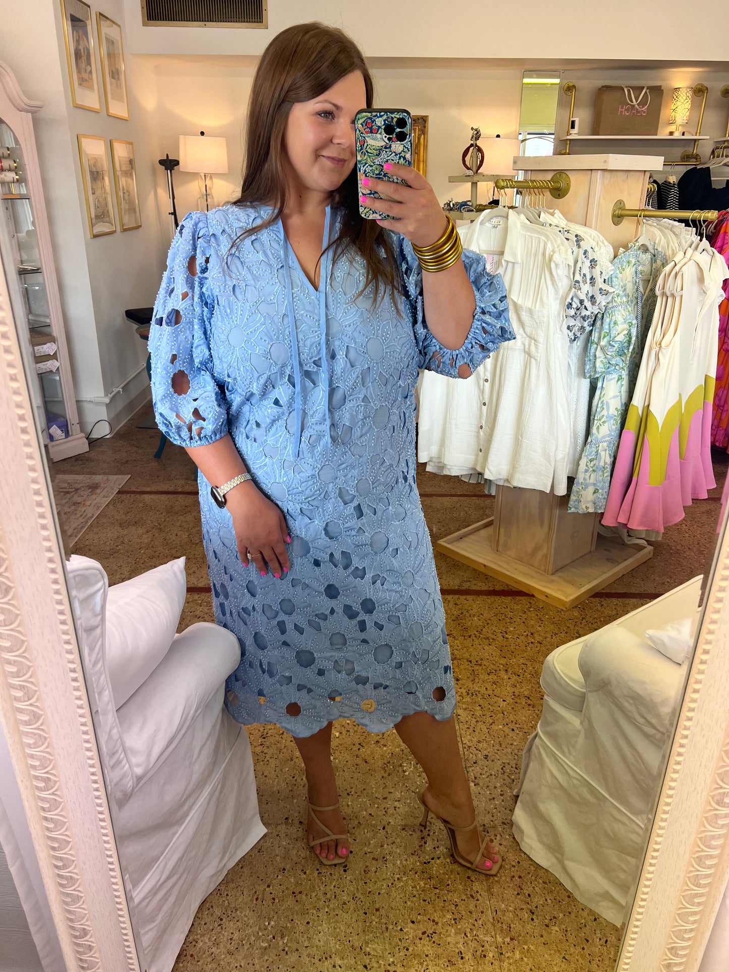 Pamela Poppy Beaded Midi Dress