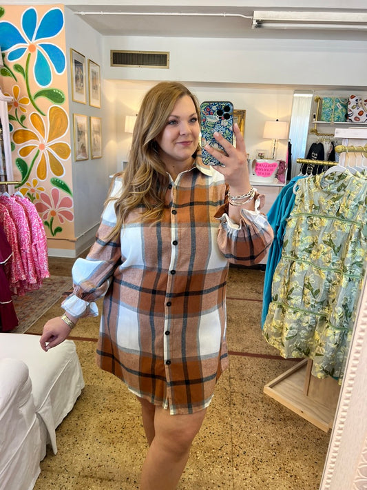 Plaid Ruffle Sleeve Dress