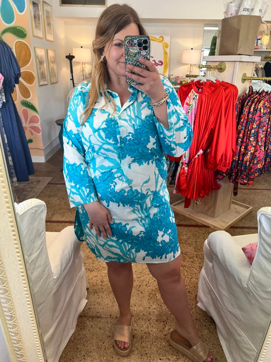 M-Turquoise Coral Mini Caftan