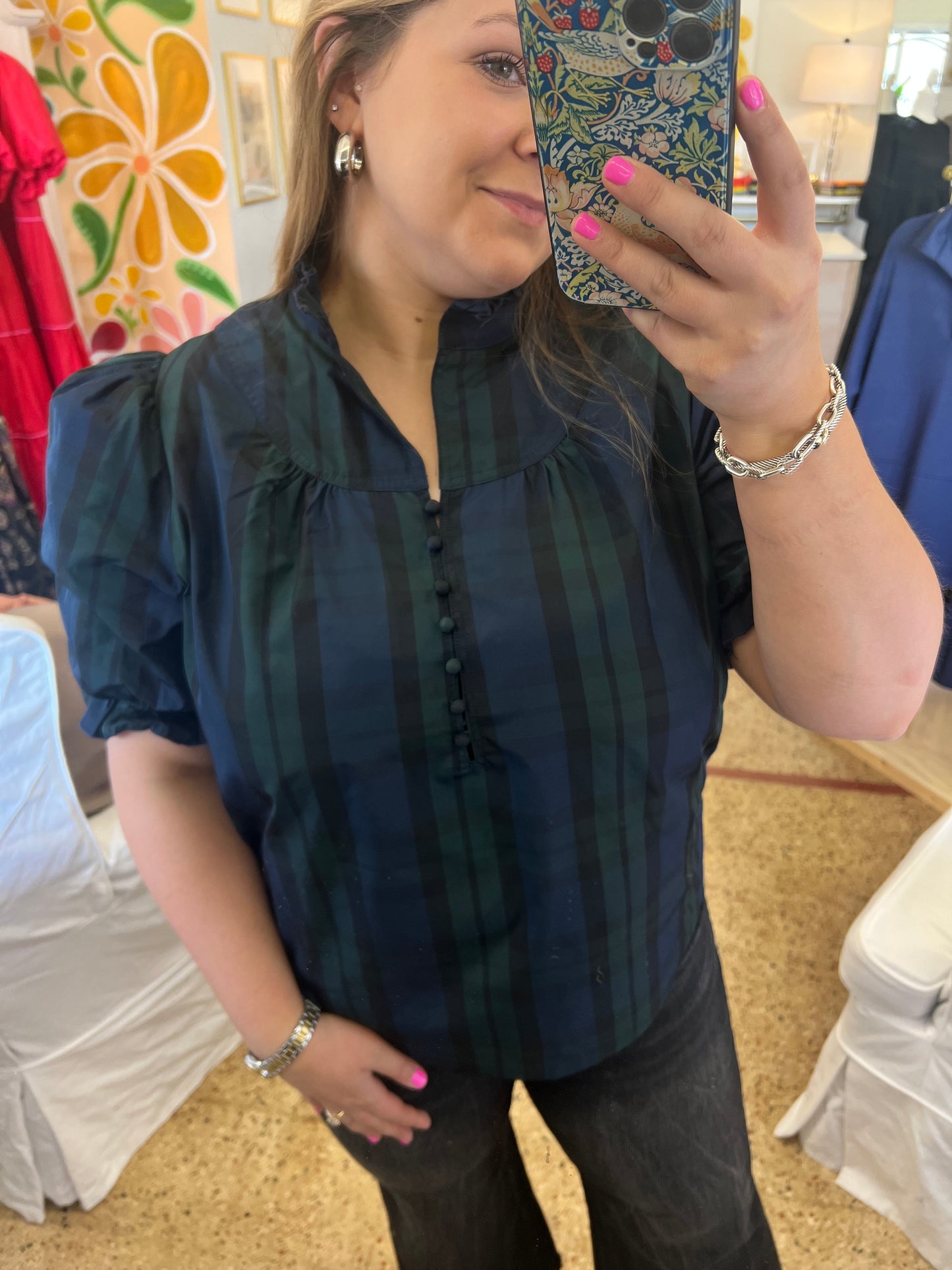 Plaid Puff Sleeve Blouse