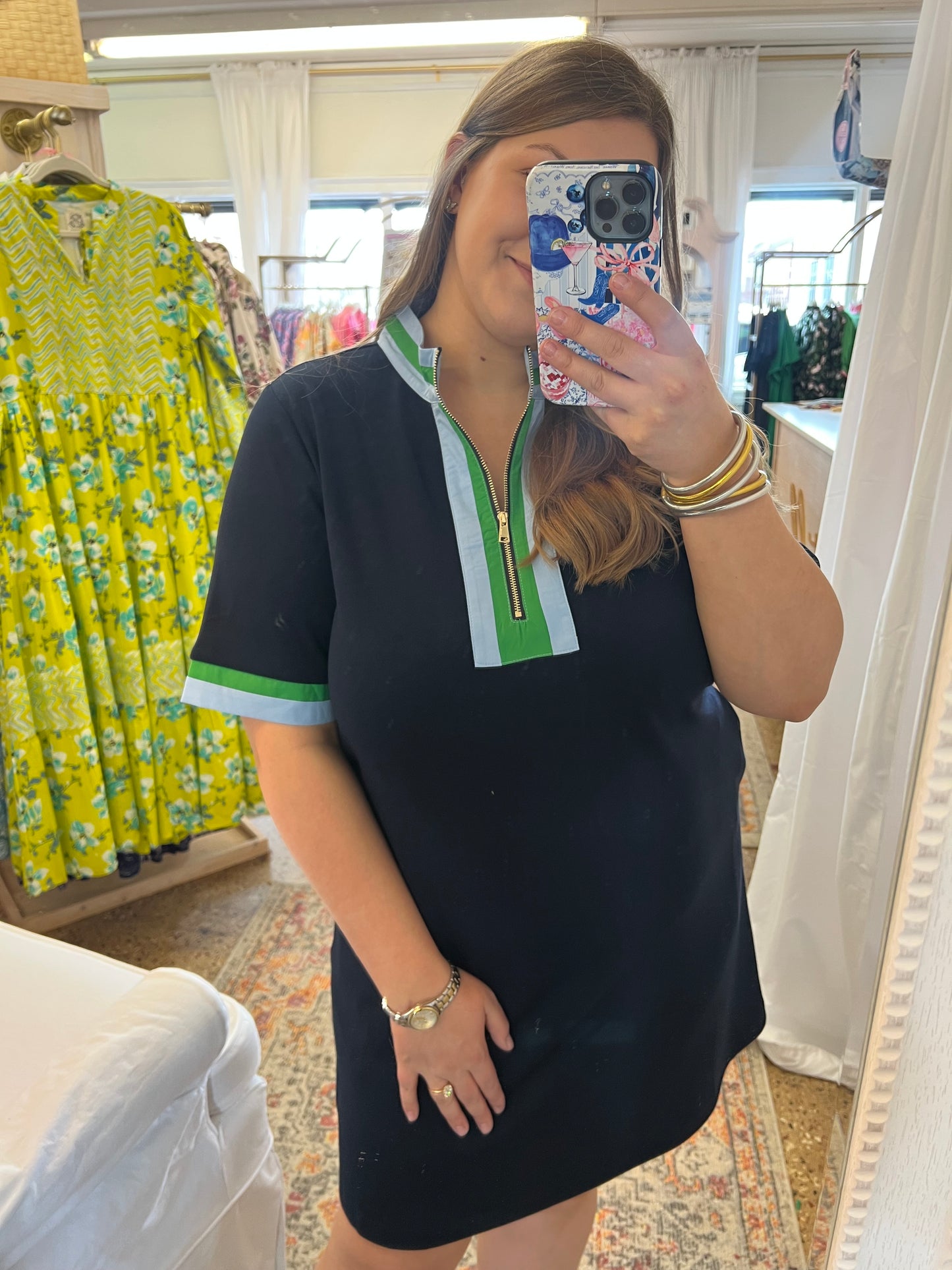 Navy Quarter Zip Shirt Dress