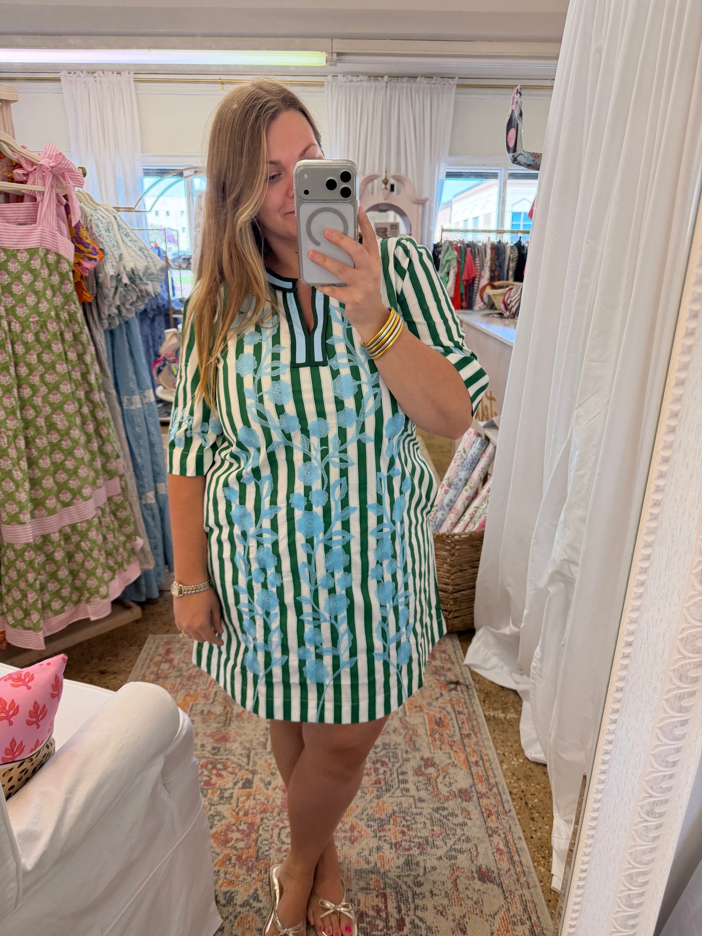 Green Stripe Mini Dress
