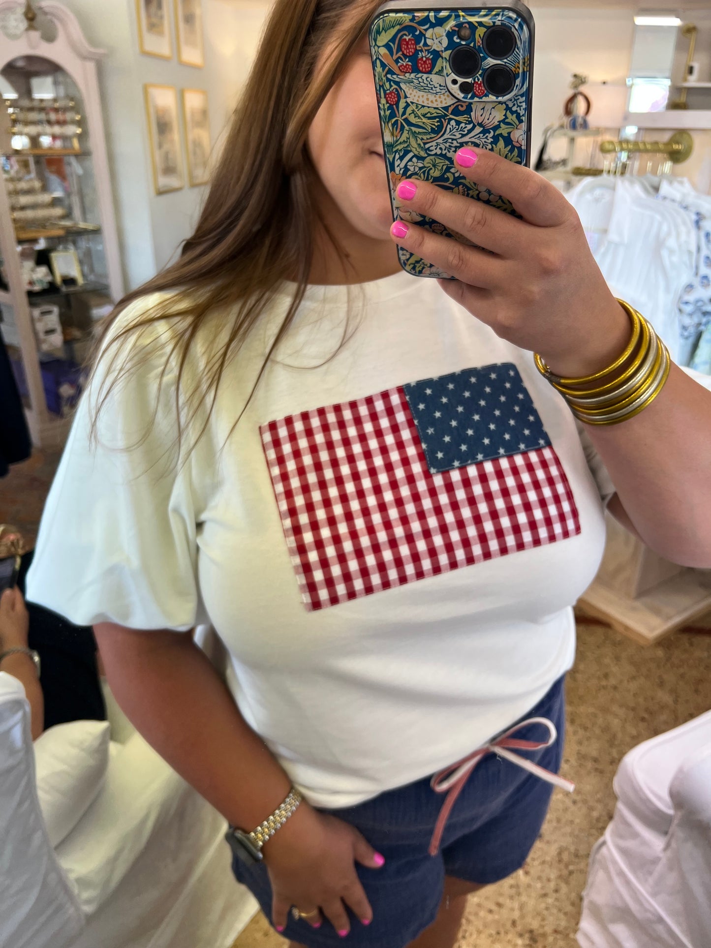 Flag Patch Puff Sleeve Top