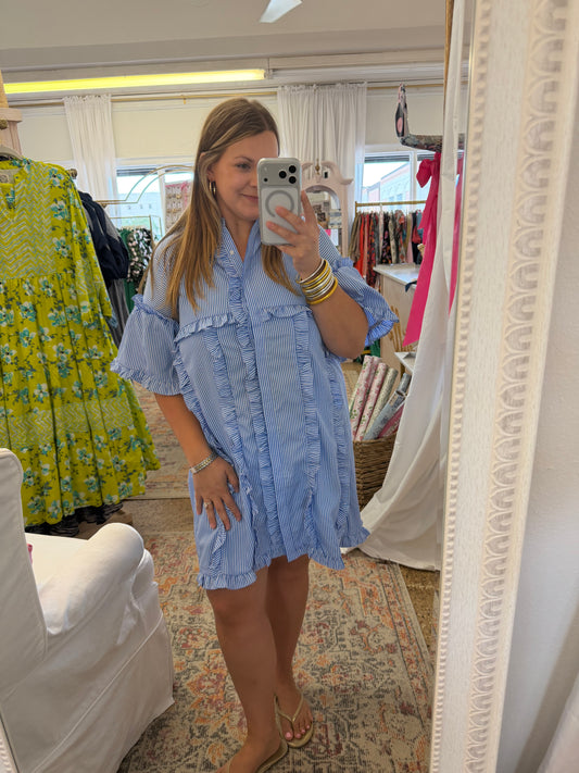 Ruffle Pinstripe Mini Dress