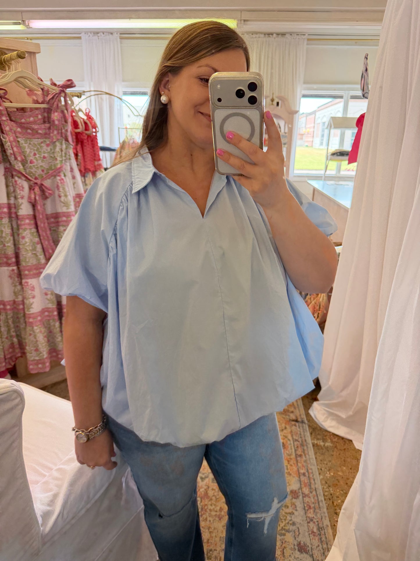 Blue Bubble Blouse