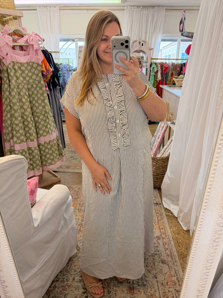 Ruffle Quarter Button Maxi Dress