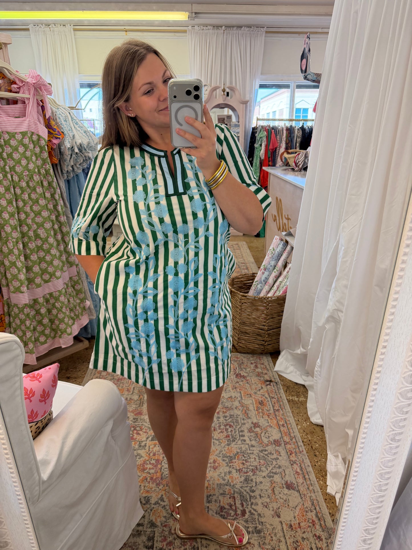 Green Stripe Mini Dress