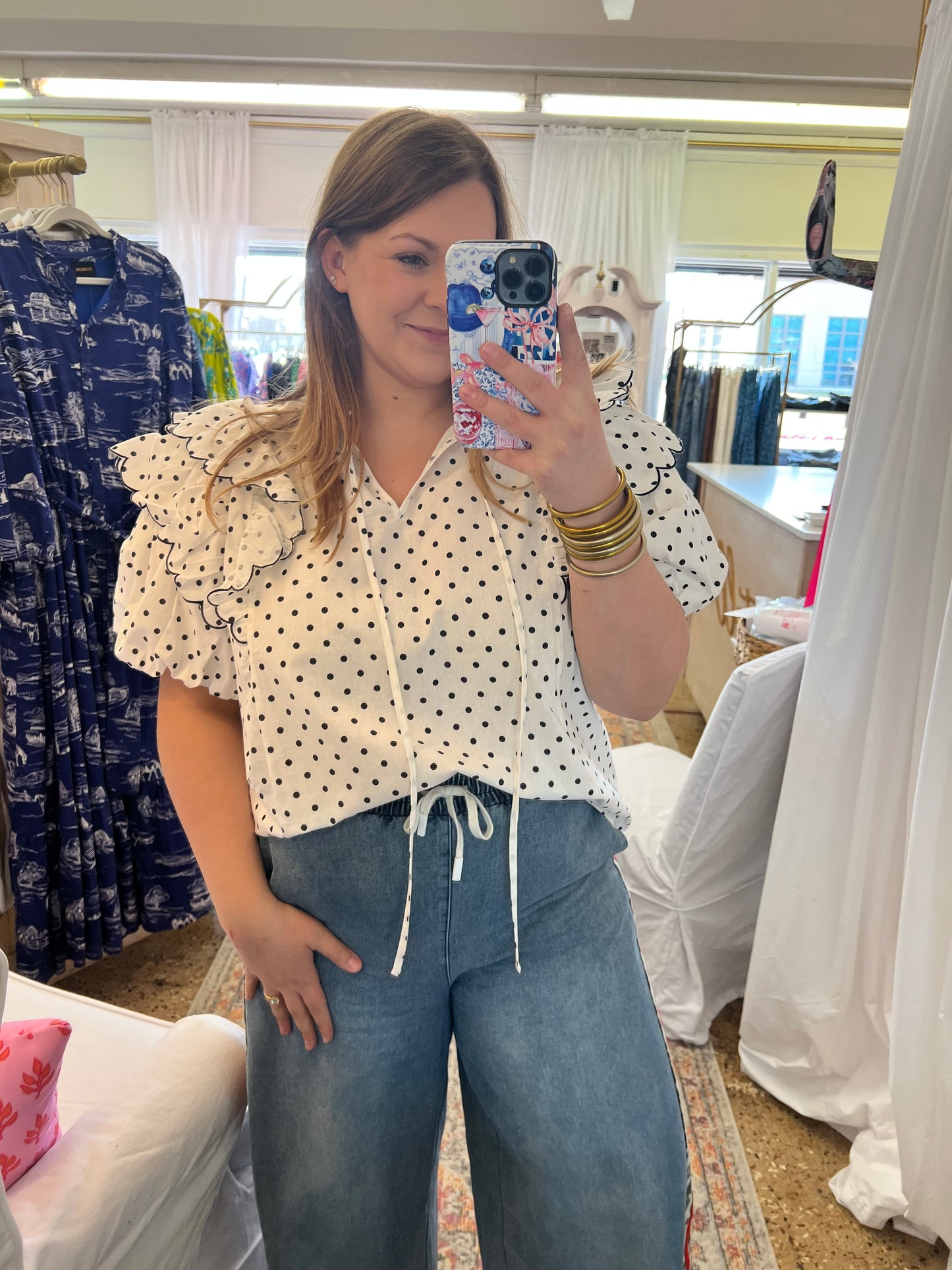 Polka Dot Puff Sleeve Blouse