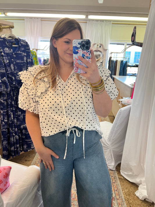 Polka Dot Puff Sleeve Blouse