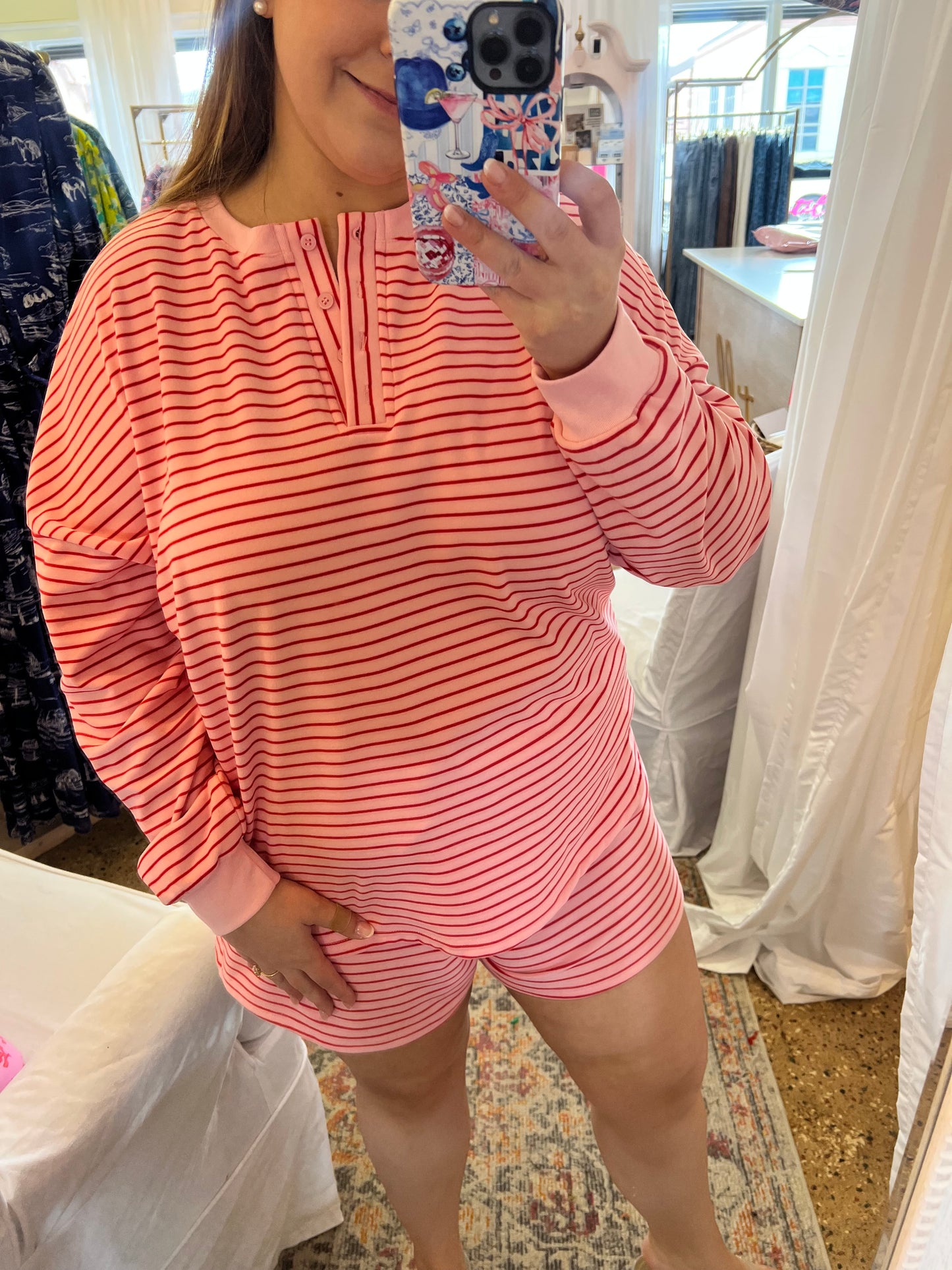 Strawberry Pinstripe Short Set