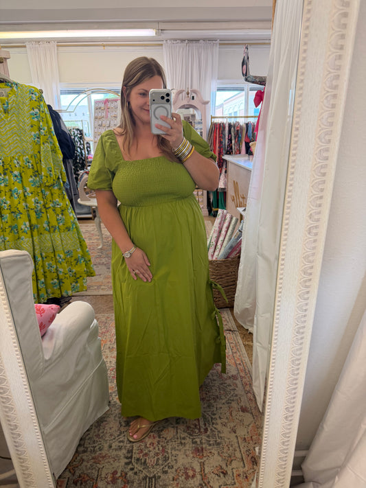 Verbena Side Slit Smocked Maxi Dress