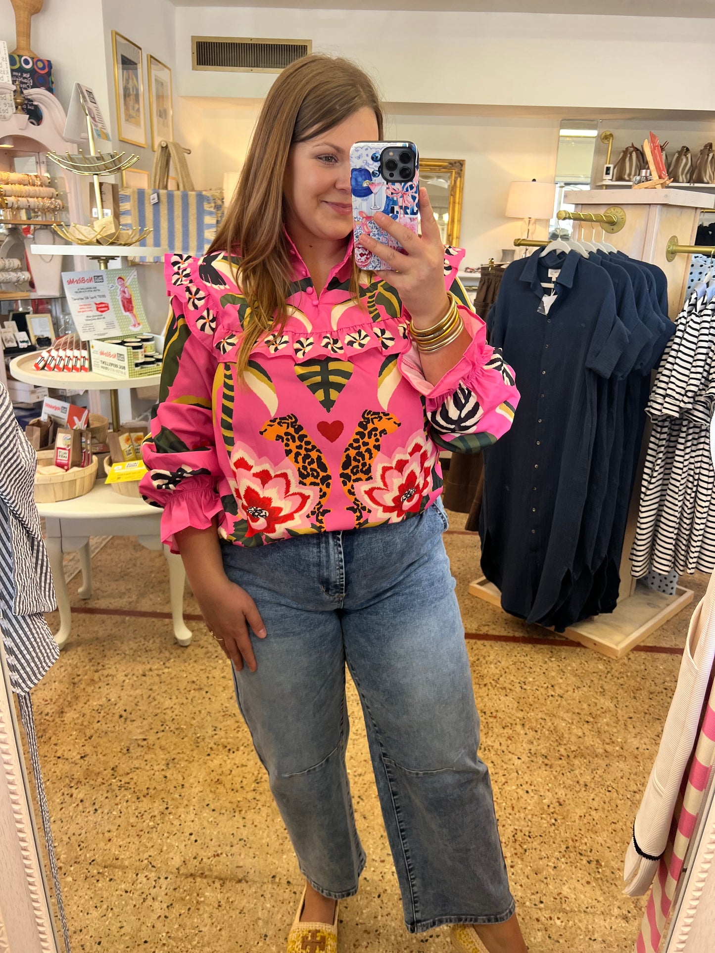 Leopard Floral Long Sleeve Blouse