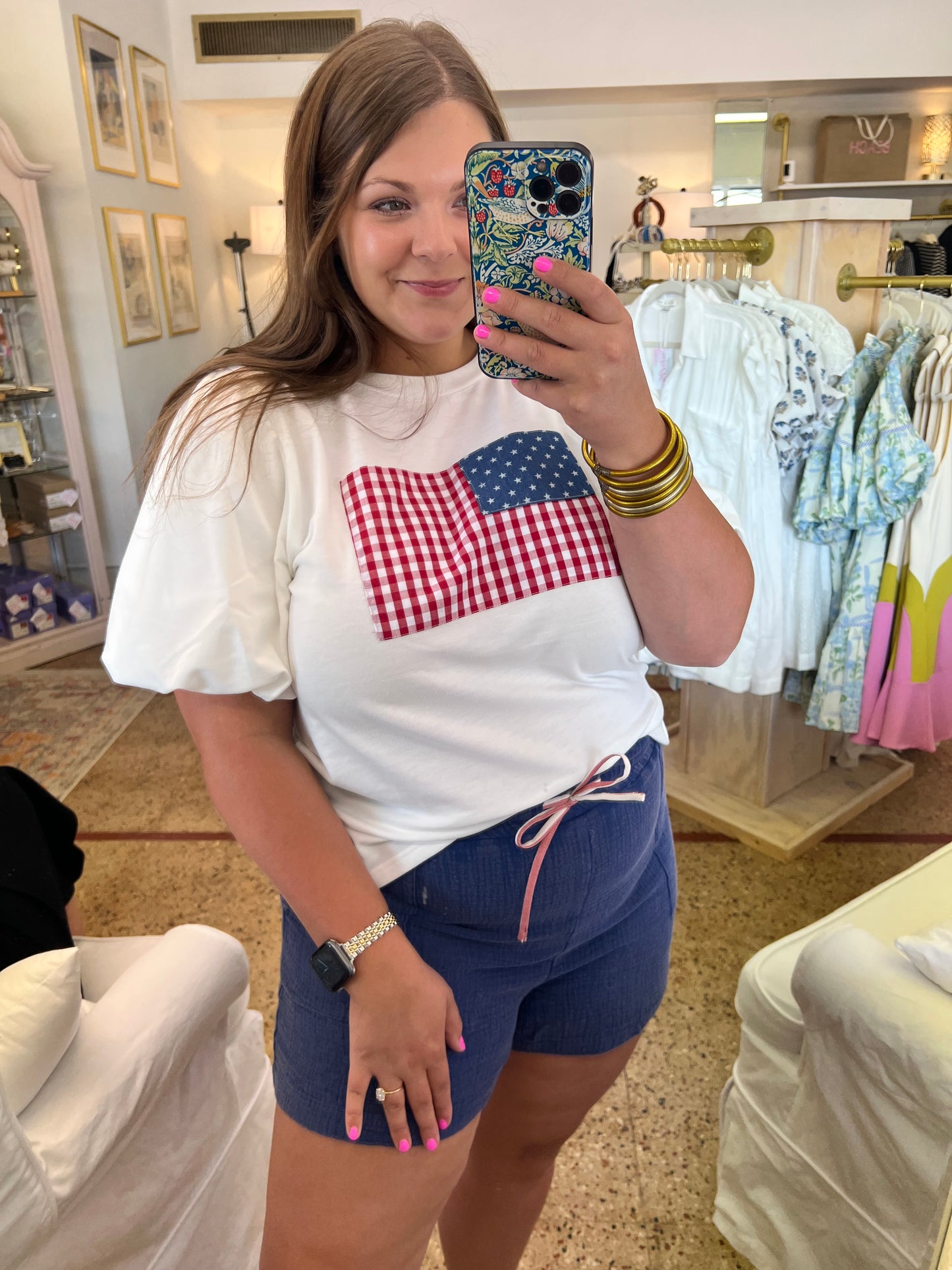 Flag Patch Puff Sleeve Top