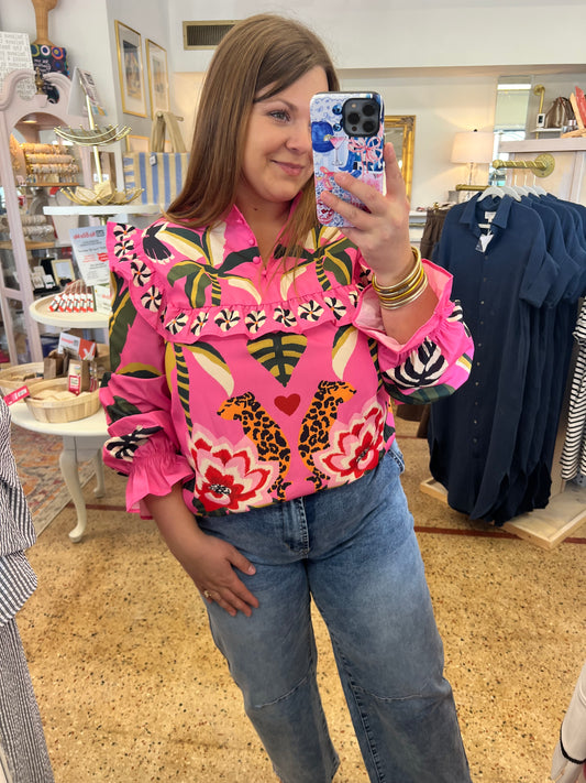 Leopard Floral Long Sleeve Blouse