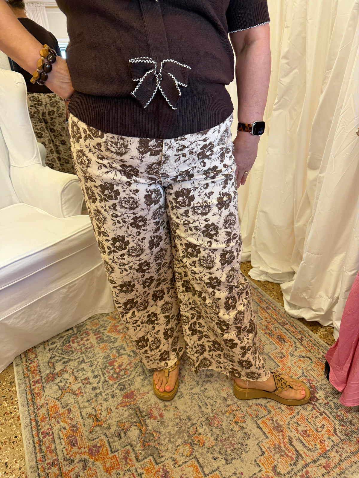 Brown Floral High Waist Jeans